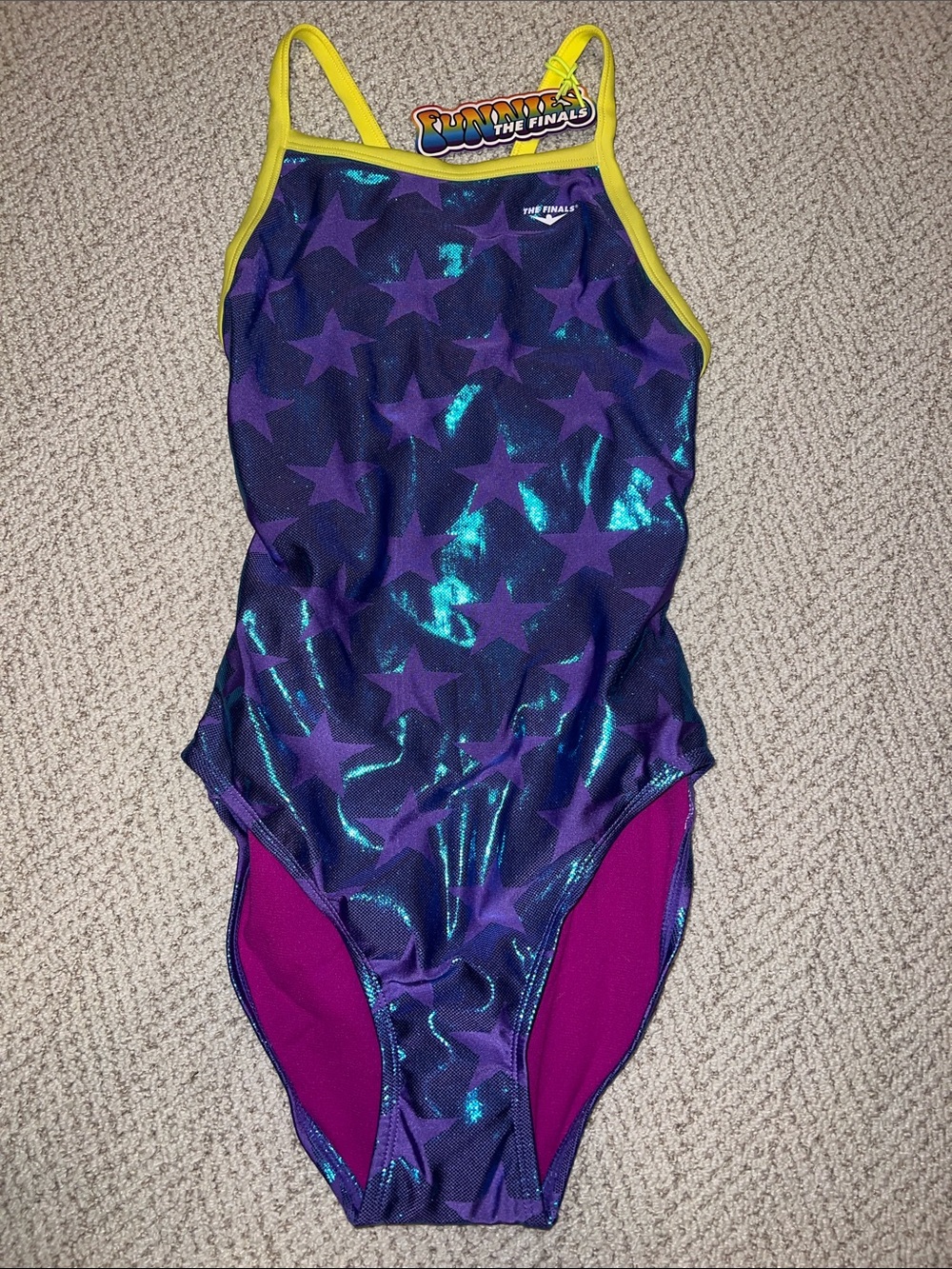 Girls' Purple Star One-Piece Swimsuit with Yellow Trim